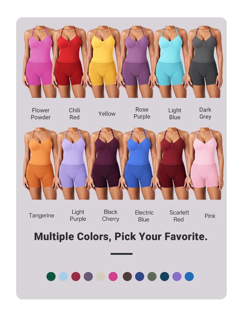 YEOREO SoftHue Impact Longline Strappy Top Women's Halter Workout Tank Tops Backless Gym Longline with Adjustable Strap