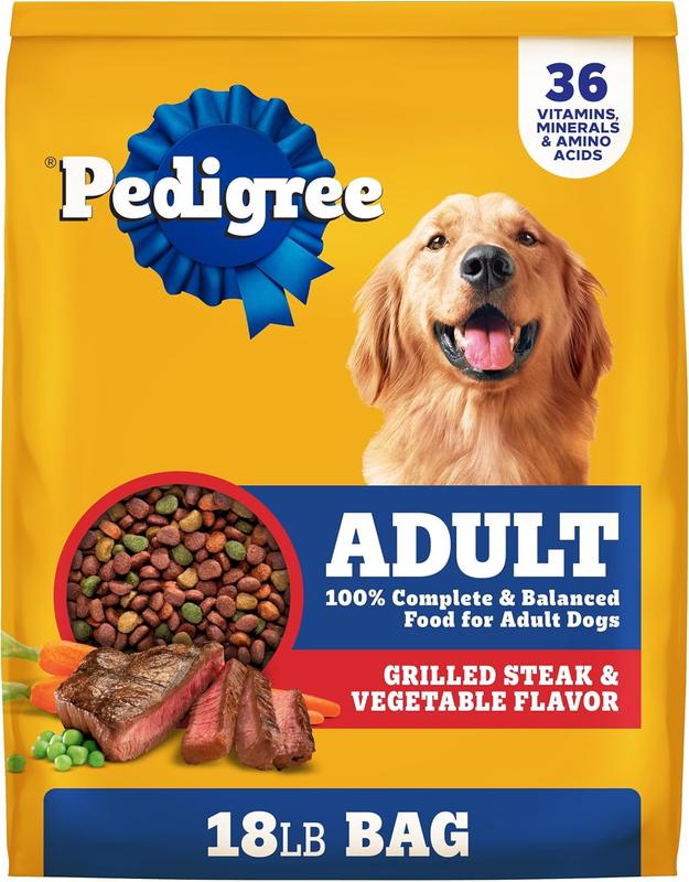 Pedigree Adult Dry Dog Food, Complete Nutrition, Roasted Steak & Vegetable/ Chicken & Vegetable Flavor, 18 lb. Bag