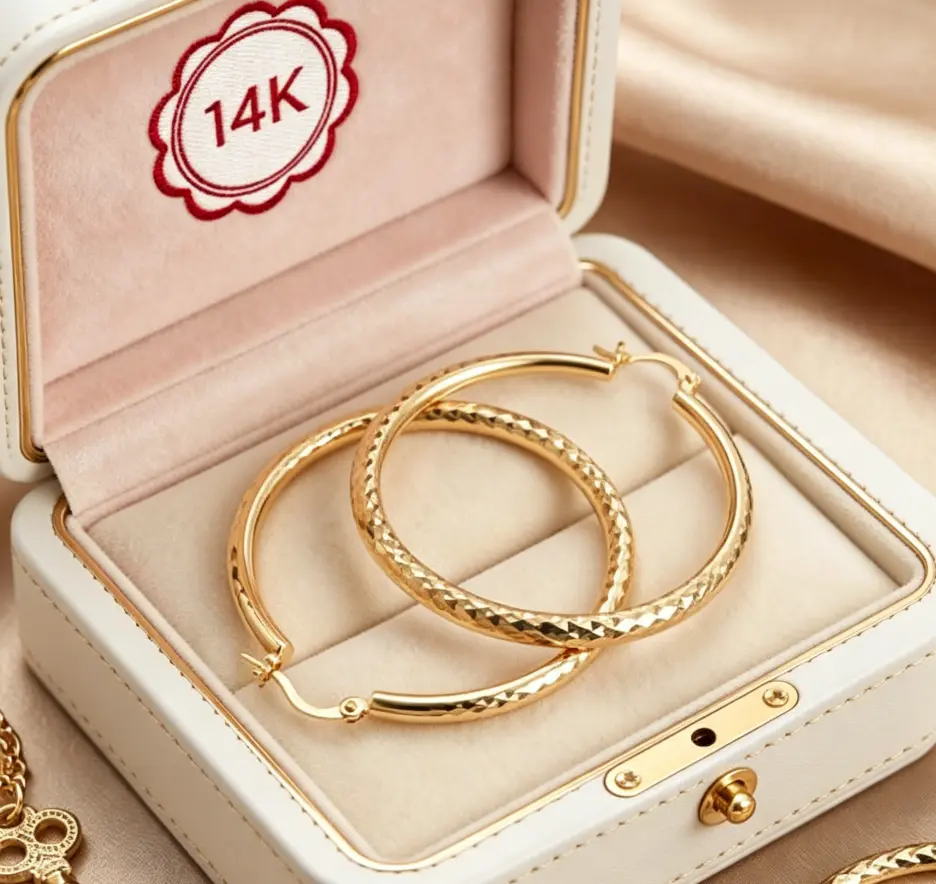14K Gold Plated Large Hoop Earrings for Women, Sparkling Diamond-Cut Textured Wave Hoops, Hypoallergenic for Sensitive Ears, Lightweight Waterproof & Tarnish Resistant, Secure Click-Top Closure, Perfect for Office Party Date Daily Wear, Ideal Jewelry Gift