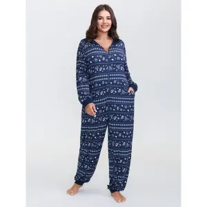 BLOOMCHIC Holiday Print Hooded Pockets Sleep Jumpsuit 2026 Summer Vibes Swimweek,Spotlight,Summer wins,Deals for your days