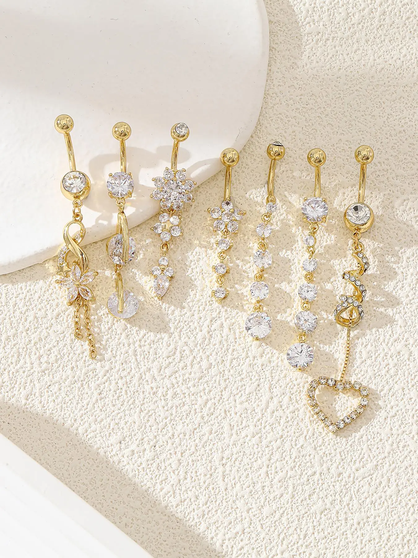 Women's Elegant Rhinestone Flower and Heart Belly Rings, Exquisite Trendy Belly-Piercing Jewelry for Party and Everyday Wear, Fashion Body Jewelry, Body Jewellery