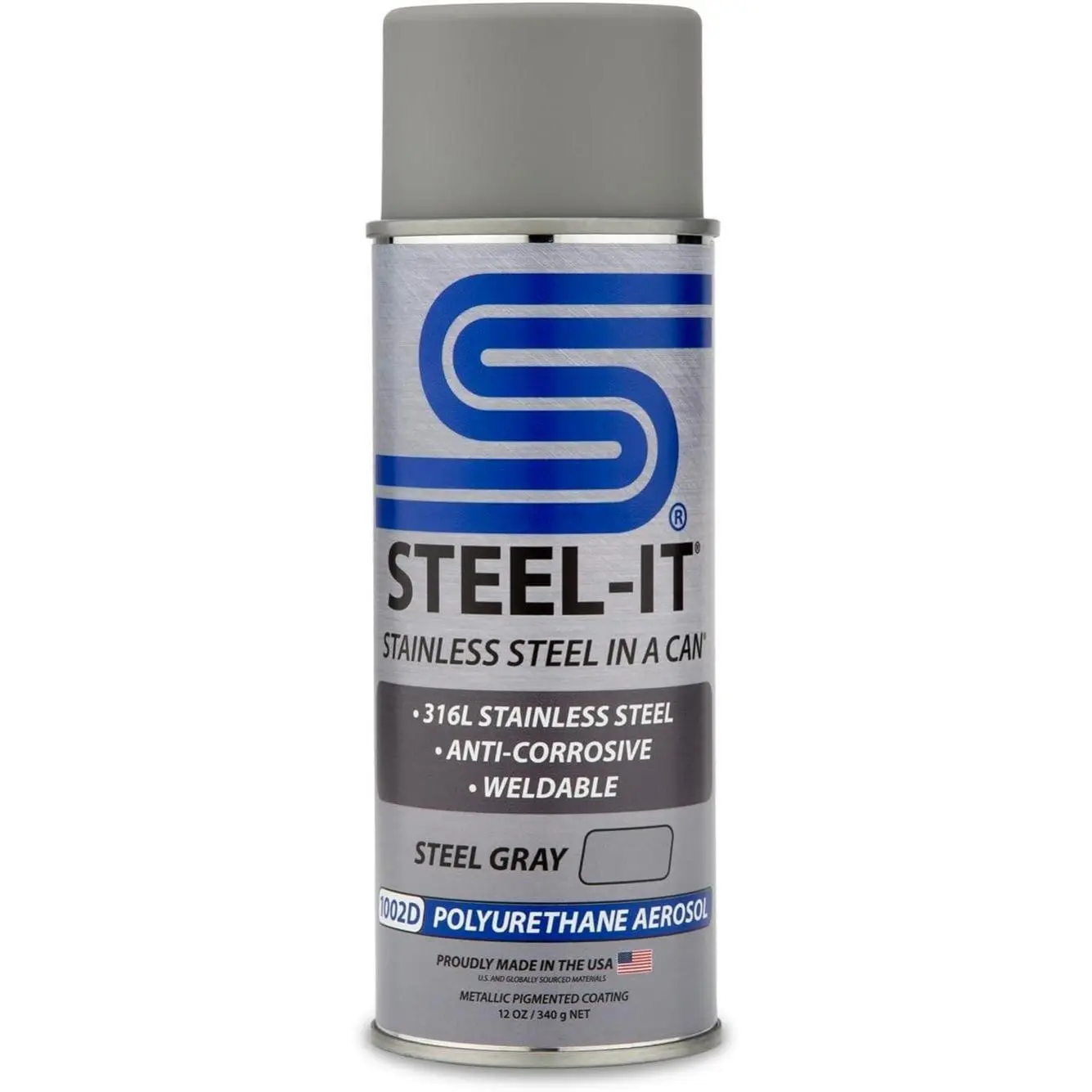 Steel-It 1002D Polyurethane Aerosol Spray Coating Agent, Industrial PU Coating, USDA Safe Corrosion Resistant Durable Metal Fender Paint Paintwork, Weldable Surface Coat, Easy-to-Apply Steel Gray Automotive Care