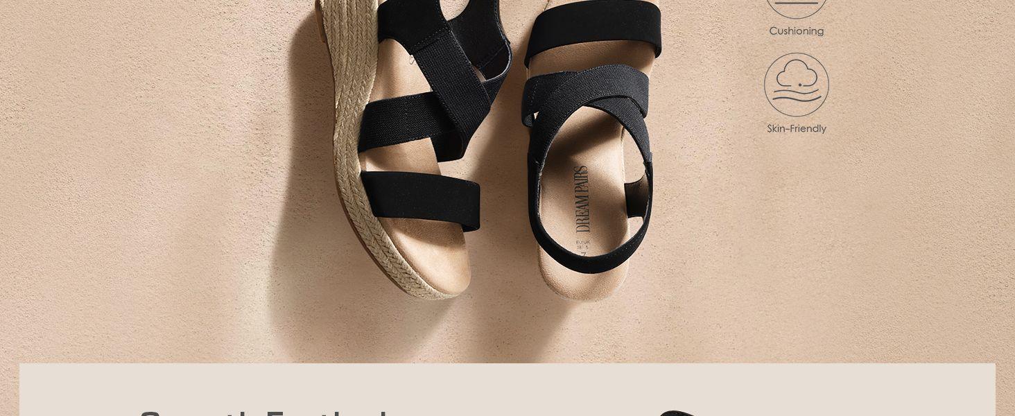Dream Pairs Women's Elastic Ankle Strap Espadrille Wedge Sandals