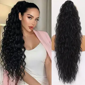 Aksice 30 Inch Black Claw Ponytail Extension Long Wavy Curly Clip In Synthetic Hair for Women