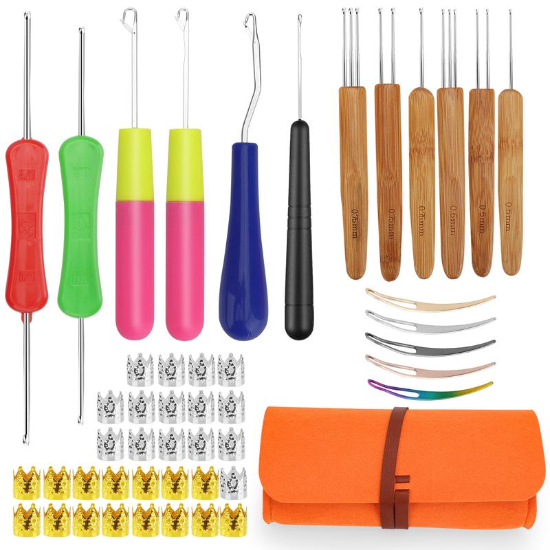48Pcs Dreadlock Crochet Hook Tool Set-Latch Hook with Storage Bag,Crochet Needle for Hair Braiding,Locking Hair Extensions Tool for Sisterlocks