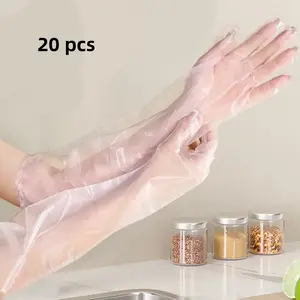 20-Pack Extra Long Thick Disposable Gloves, 60cm Arm Protection Elbow Length CPE Food Grade Kitchen Gloves, Heavy Duty Waterproof Oil Resistant Latex-Free Gloves, Full Arm Cover for Dishwashing Cleaning Cooking Food Handling Outdoor Work