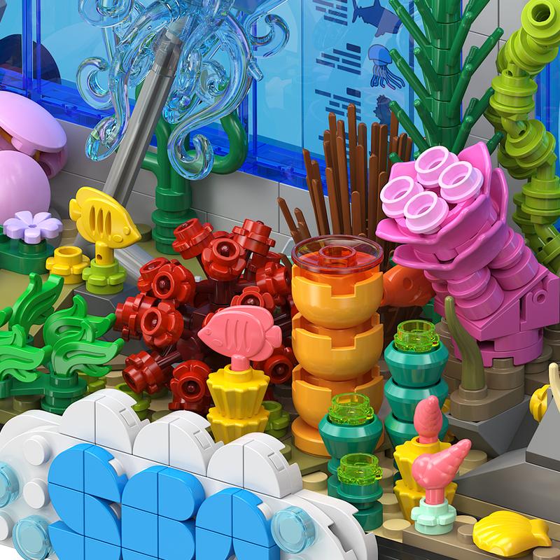 HOGOKIDS Aquarium Building Set 2 Styles Oceanarium Toy with Dolphins, Sharks, Crabs, Turtles, Clownfish, Marine Life, 1316PCS Undersea World Magnetic Blocks for Ages 6-12