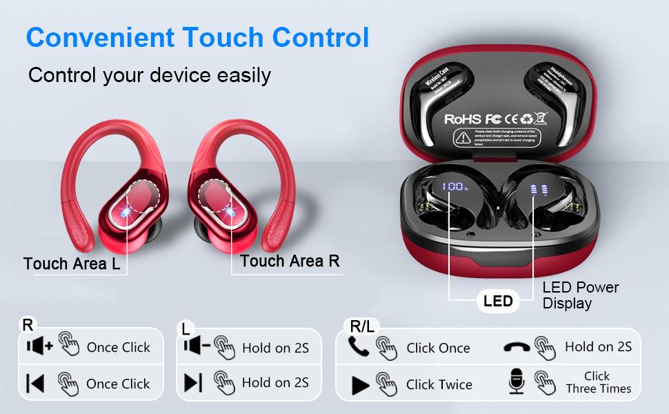 RythmWave BX-27 Wireless Bluetooth Earbuds 75Hrs Bluetooth 5.3 Ear Buds for Sports, Hi-fi Stereo Earphones with LED Display Charging Case, Headphones for Running/Workout Audifonos Bluetooth inalambricos