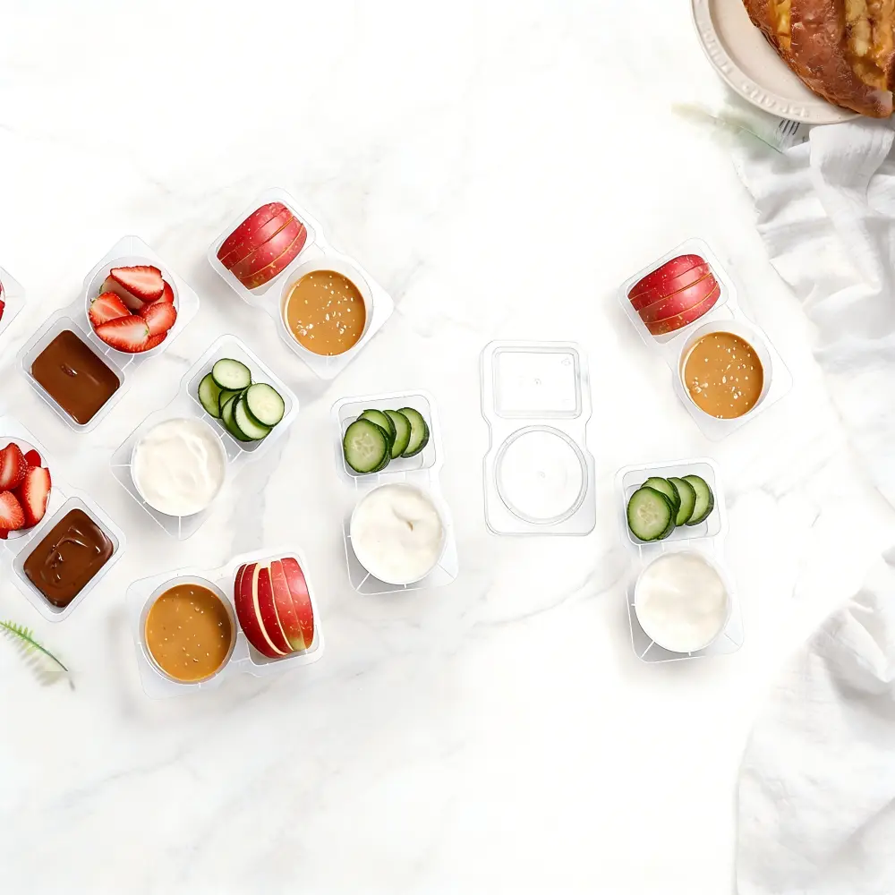 10 pack double compartment lid seasoning box, mini plastic snack box, microwave heating, leak proof food preservation box, portable takeaway food box, takeaway sauce box, meal preparation box