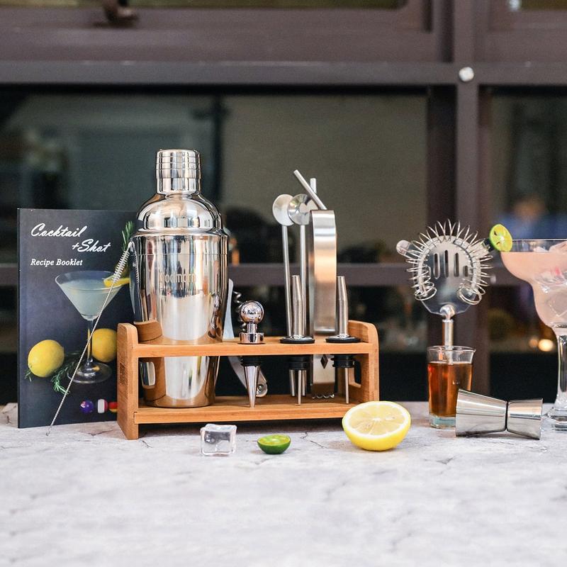 Cocktail Shaker Set Bartender Kit, VONATES 15Pcs Bartender Shaker Set, 304 Stainless Steel Martini Shaker and Strainer, 550ml /19OZ Bar Tool Set With