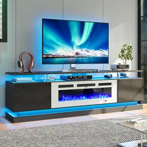 【2 Packages Shipping】oneinmil Fireplace TV Stand with 36" Electric Fireplace, Entertainment Center with LED Light,2 Tier TV Console Stand for TVs Up to 80",Fireplace,Black