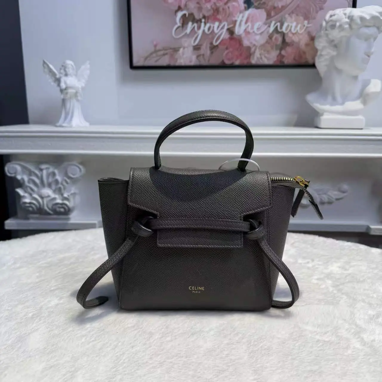 Pre-owned Celine Belt Bag Pico LCY2204062 Grained Calfskin Gray Top Handle Bag
