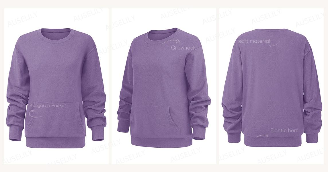 [Spring Restock] AUSELILY Women's Crewneck Hoodless Sweatshirt With Kangaroo Pocket  Fleece Longsleeve Oversized Casual Style Shirt  Lightweight Pullover 2026 SpringStatements
