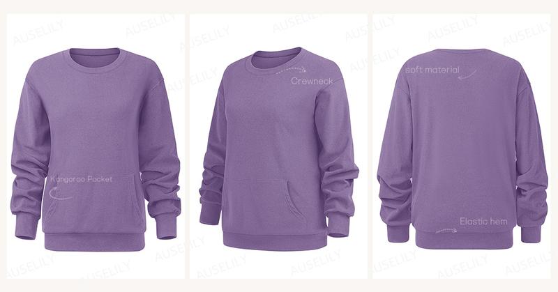 [Spring Restock] AUSELILY Women's Crewneck Hoodless Sweatshirt With Kangaroo Pocket  Fleece Longsleeve Oversized Casual Style Shirt  Lightweight Pullover 2026