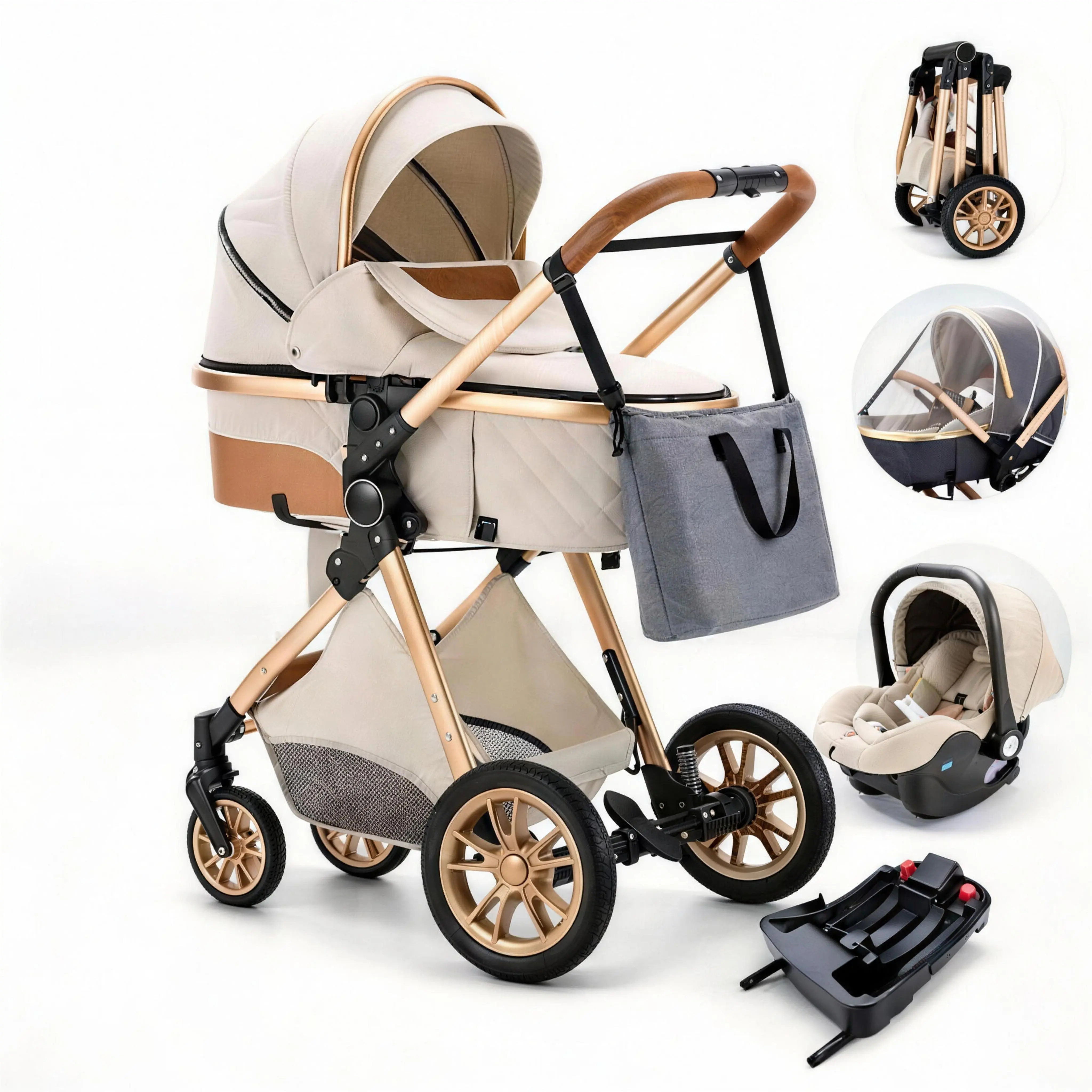 Evenflo Luxury 4-in-1 High Landscape Folding Pushchair - Reversible Seat, Vista Pram, Compact Smooth Safe System, Dual Adjustable Aluminum Alloy, Lightweight Wagon Stroller, Forward Facing & Bassinet Stroller (Ginger Mint), Lightweight Stroller