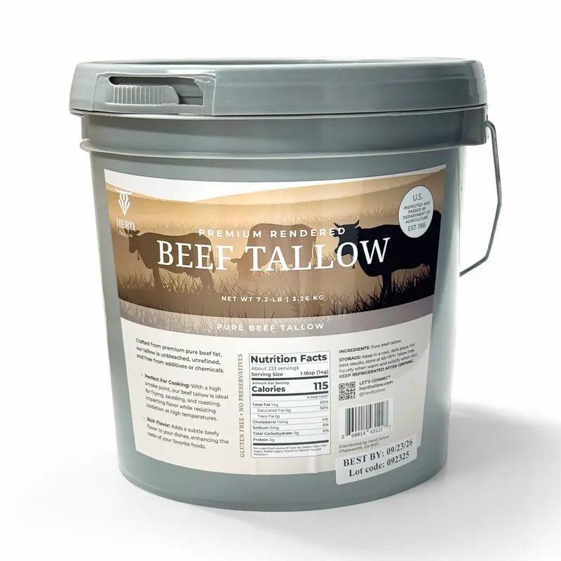 Herd Tallow 100% Beef Tallow for Cooking 7.2lbs Bucket - Pure, Premium Quality Cooking Tallow - Perfect for Deep Frying, Cooking Oil, Keto Friendly