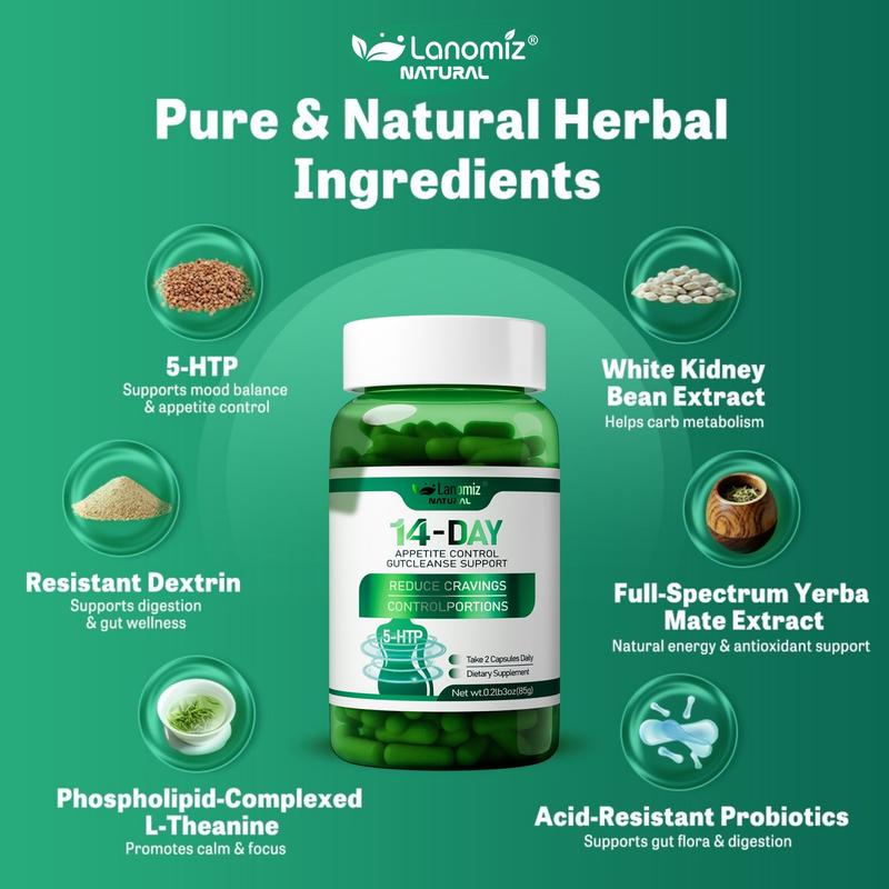 LANOMIZ White Kidney Bean Extract Complex for Carb & Starch Management, with 5-HTP & Probiotics, 60 Capsules, Pre-Meal Support, Vegan, Gluten-Free, Non-GMO - Dietary Supplement