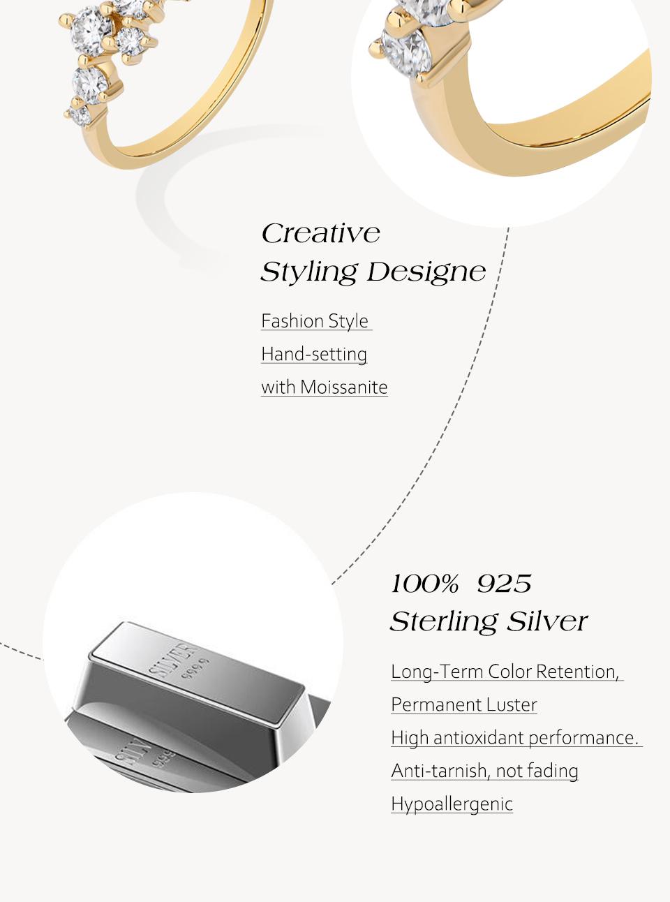 ATTAGEMS Sparkling D Color Lab-Created Moissanite Ring 925 Sterling Silver Casual Design Party Anniversaty Birthday Ring Gift for Women Unisex R304