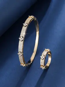 Women Elegant Gold Rhinestone Bangle Bracelet and Ring Jewelry Set - Jewellery