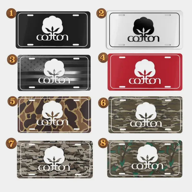 Cotton Camo License Plate, 12 x 6 Aluminum Vanity Tag for US Vehicles, best gift, Old School Bottomland Camo, Duck Camo, Woodland Camo Vanity Plate