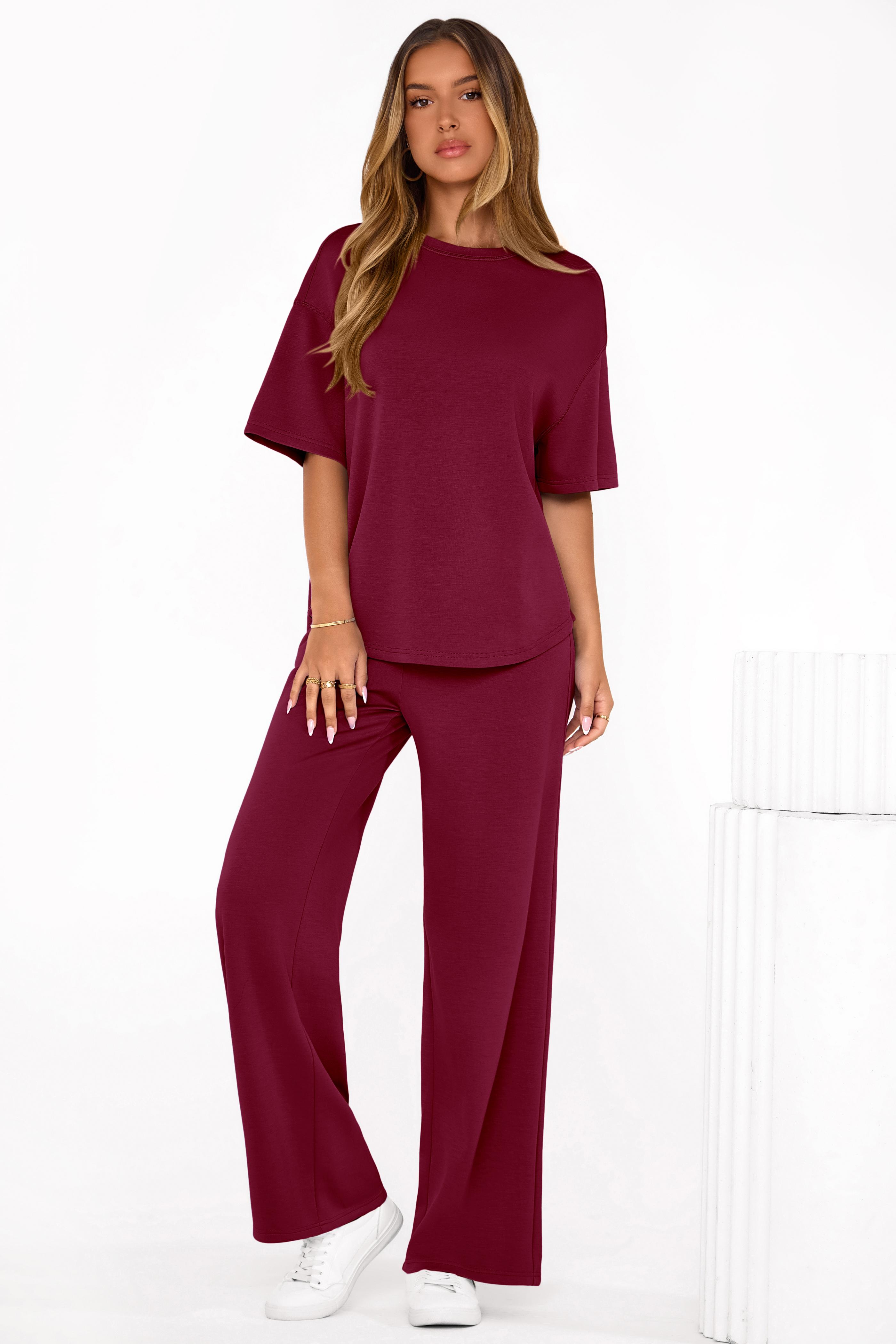 PrettyGarden Women‘s 2-Piece Lounge Sets Summer Short Sleeve Matching Airport Travel Outfits Casual Spring Clothes