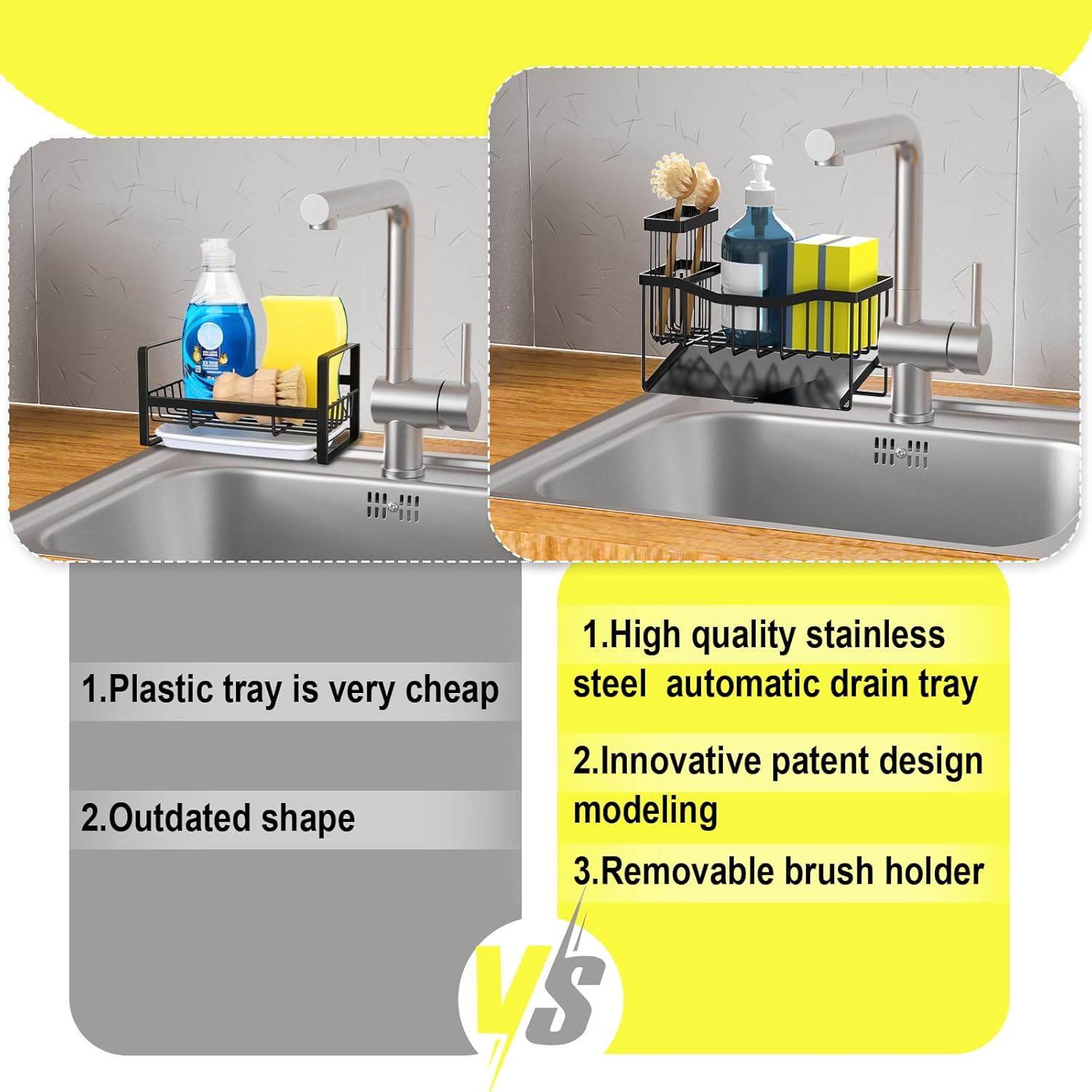 Mother’s Day Gift &Summer Gift] Kitchen Accessories Sink Drying Rack Gadgets,Stainless Metal Sponge Drain Holder,Multifunctional Storage Rack,Storage Organizer,Household Essentials,Fall Decor rustproof kitchen multifunctional kitchen organizer last-minute