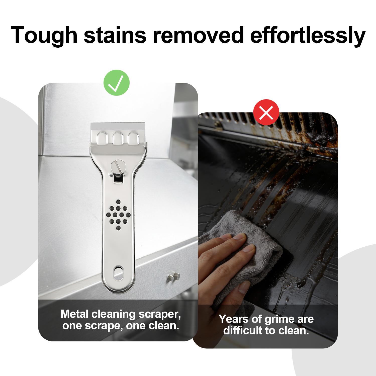 VAYWET Razor Blade Scraper Tool Stainless Steel Multifunctional Cleaning Shovel Ceramic Hob Scraper 5 Blades for Cleaning Window Cooktop Oven Glass Stove Kitchen Floor Door Sticky Residue Tile Wallpaper Decals Labels Caulk Adhesive Paint Glue Removal