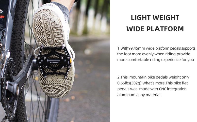 ROCKBROS Lightweight Aluminum Alloy Bike Pedals with Wide Platform Grip