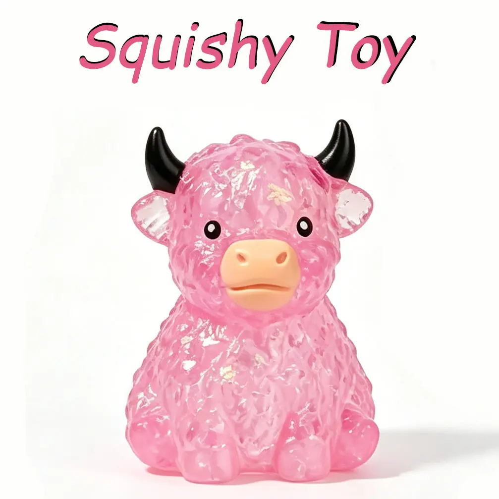 Mini Highland Cow Squishy Toy - Slow Rising Squishies, Sensory Friendly Stress Relief Squeeze Toy for Adults, Animal Love Gifts, Easter Basket Stuffer for Cow Enthusiasts