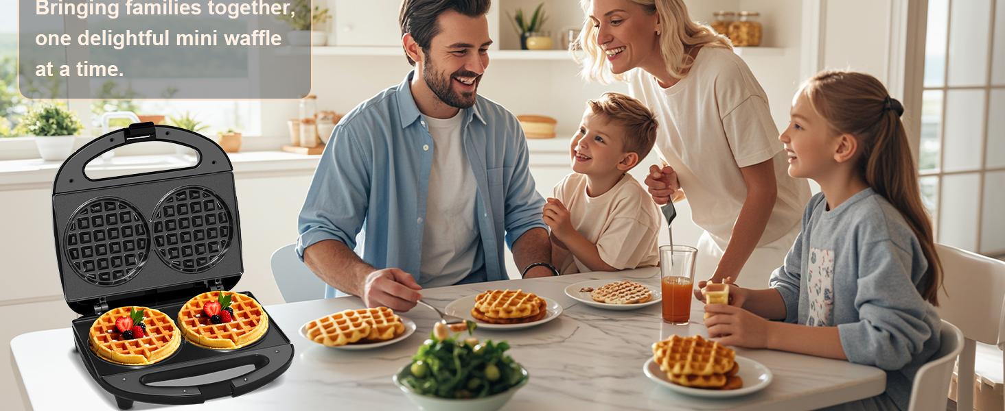 OSTBA Mini Waffle Maker 750W, Double 4-Inch Belgian Waffles Iron, Nonstick Plates, Compact Breakfast Appliance, Easy to Clean, Perfect for Kids & Family Breakfast