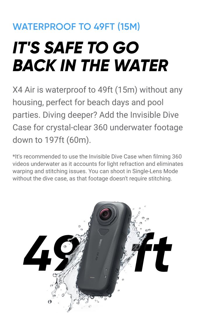 Insta360 X4 Air - Lightweight 165g 8K 360 Camera, Invisible Selfie Stick Effect, Replaceable Lenses, Shoot First & Frame Later, Built-in Wind Guard, FlowState Stabilization, AI-Powered App