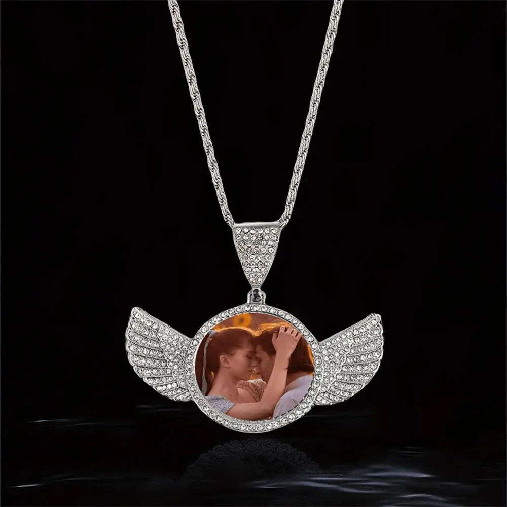 Unisex Zinc Alloy Memorial Pendant Necklace with Rhinestone Wings, 60cm/24in Long Link Chains, Personal Remembrance Symbol, Elegant Detailed Patterns, Meaningful Gift, Casual Daily Wear Costume Jewelry