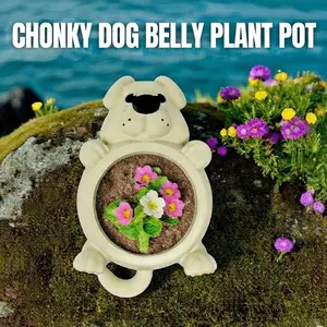 Chonky Dog Belly Plant Pot – Lay-Flat Pup Planter for Succulents, Funny Pet Lover Gift, Cute and Uselessly Helpful Dog Container for Home or Office Decor
