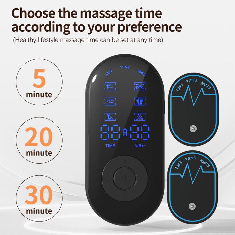 All-Round Muscle Relaxation, Long-Lasting 40-Hour Battery, Body Pulse Massager Portable Electric Stimulators 6 Timed Modes and 10 Massage Patterns with Reusable 8 or 4 Pads TENS EMS Unit for Back, Shoulder, Neck, Sciatica Massage, for Daily Comfort