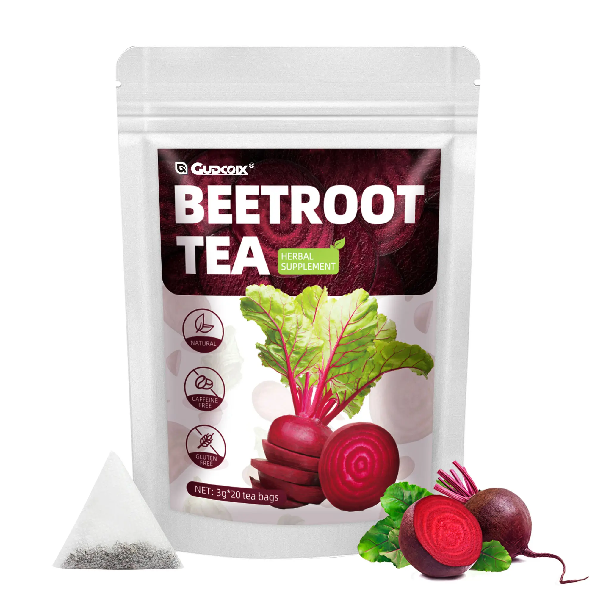 Gudcoix Beetroot Herbal Tea - Boost Energy, Endurance & Blood Flow, Gluten-Free, 20 Tea Bags Pack Gudcoix Beetroot Herbal Tea - Boost Energy, Endurance & Blood Flow, Gluten-Free, 20 Tea Bags Pack