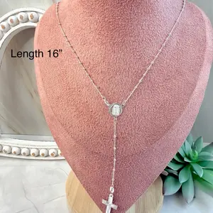 Rosary necklace 16” silver 925 | Rosario de plata 925 de 16 pulgadas