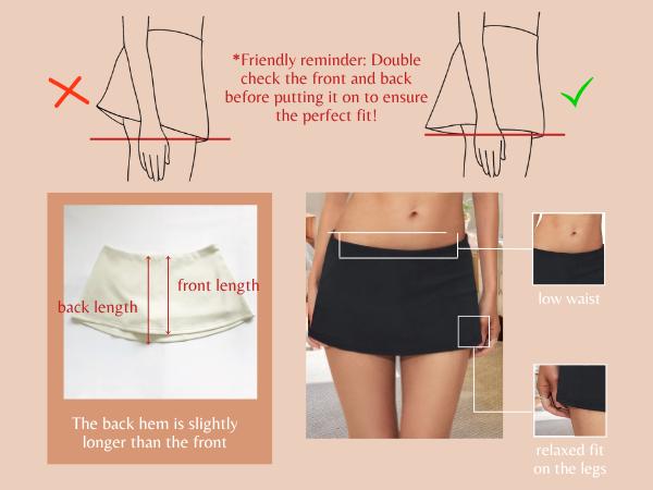 AnotherChill Women's Low Waist Micro Mini Skorts Skirt with Built-in Shorts Sexy Stretch Black Skirts Basic Outfits Elastic Waist