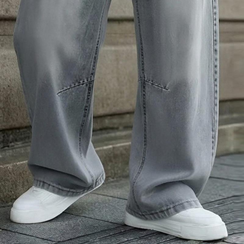Men's Loose Wide-Leg Jeans Straight-Leg Non-Elastic Mid-Waist Breathable Fabric All-Season Classic Street Style Fashionable Casual Wear Comfortable Durable