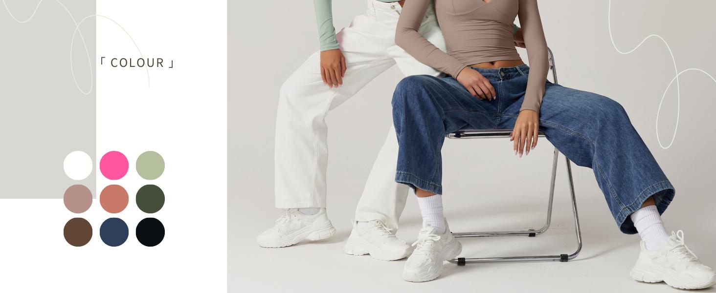 QINSEN V Neck Tops for Women Long Sleeve Crop Tops Double Lined Seamed Cup T Shirts