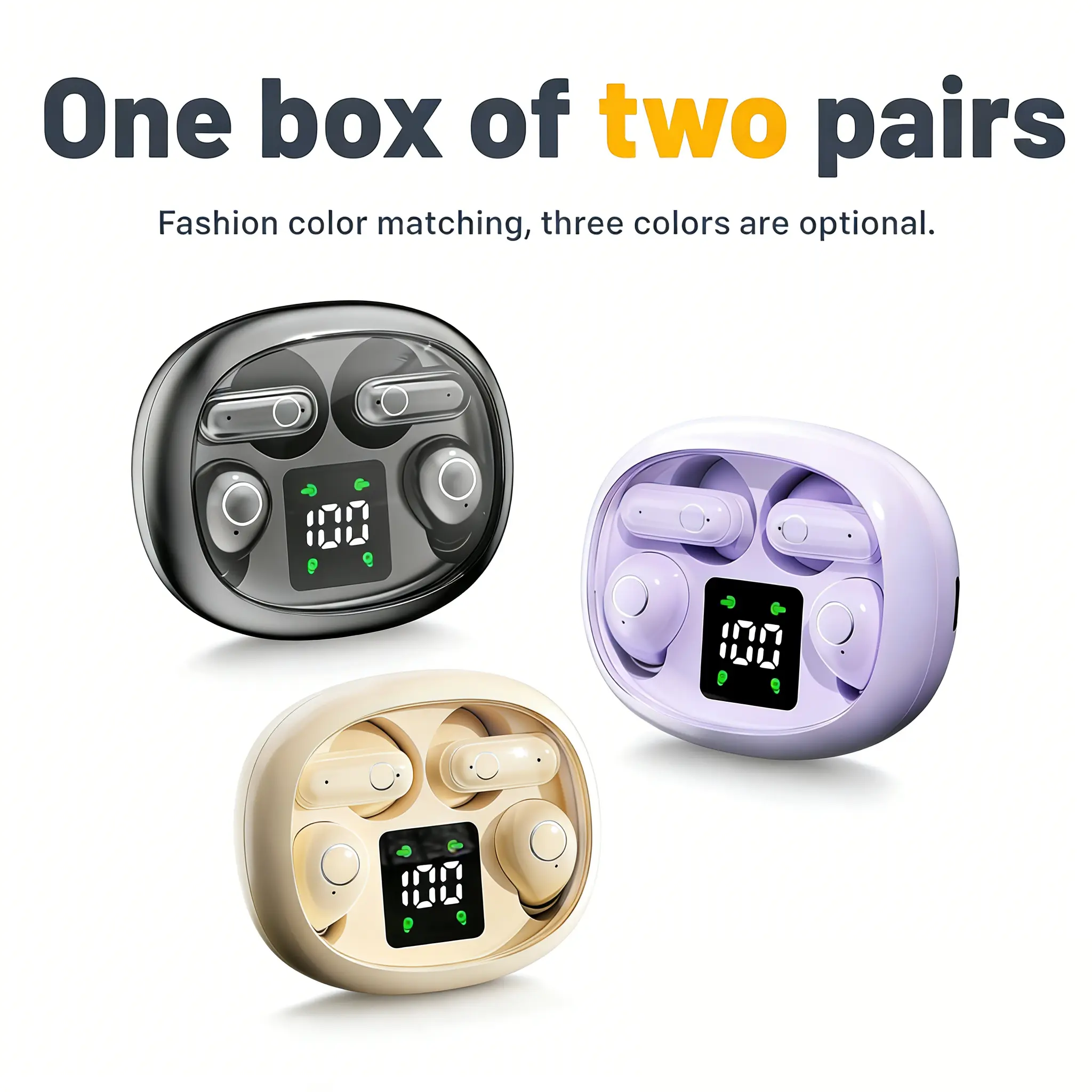 2 Pairs Wireless Bluetooth Earbuds, Tiny Invisible Waterproof Headphones with Mic, Mini Short-Handle Design for Sport, Sleep, Work Use, Invisible Earbuds