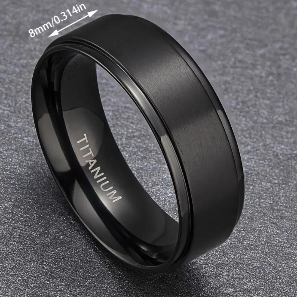 Titanium Steel Ring 8Mm Black Unisex Wear Resistant Scratch Resistant Daily Accessory Gift for Friendship Birthday Wedding Graduation Christmas Fathers Day