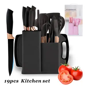 19-Piece Kitchen Knife Set with Heat-Resistant Silicone Cutlery & WoodenHandles - Includes Chef Knife