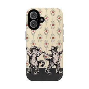 Vintage Dancing Cats Tough Phone Case, Cute & Stylish Protection, gift for him for her, cute protective cover For iphone 17 pro case 16 max plus air 15 14 13 & For Samsung Galaxy S25 S24 Ultra Galaxy A15 A16 5G