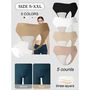 5 Pack Women's No Show Thongs - Camel Toe Proof Seamless Underwear Yoga Fitness Workout Gym Essentials, Panties