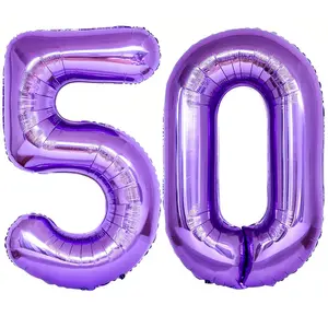 40-Inch Purple 50 Number Balloons, Giant Foil Balloons for 50th Birthday & Anniversary Celebrations