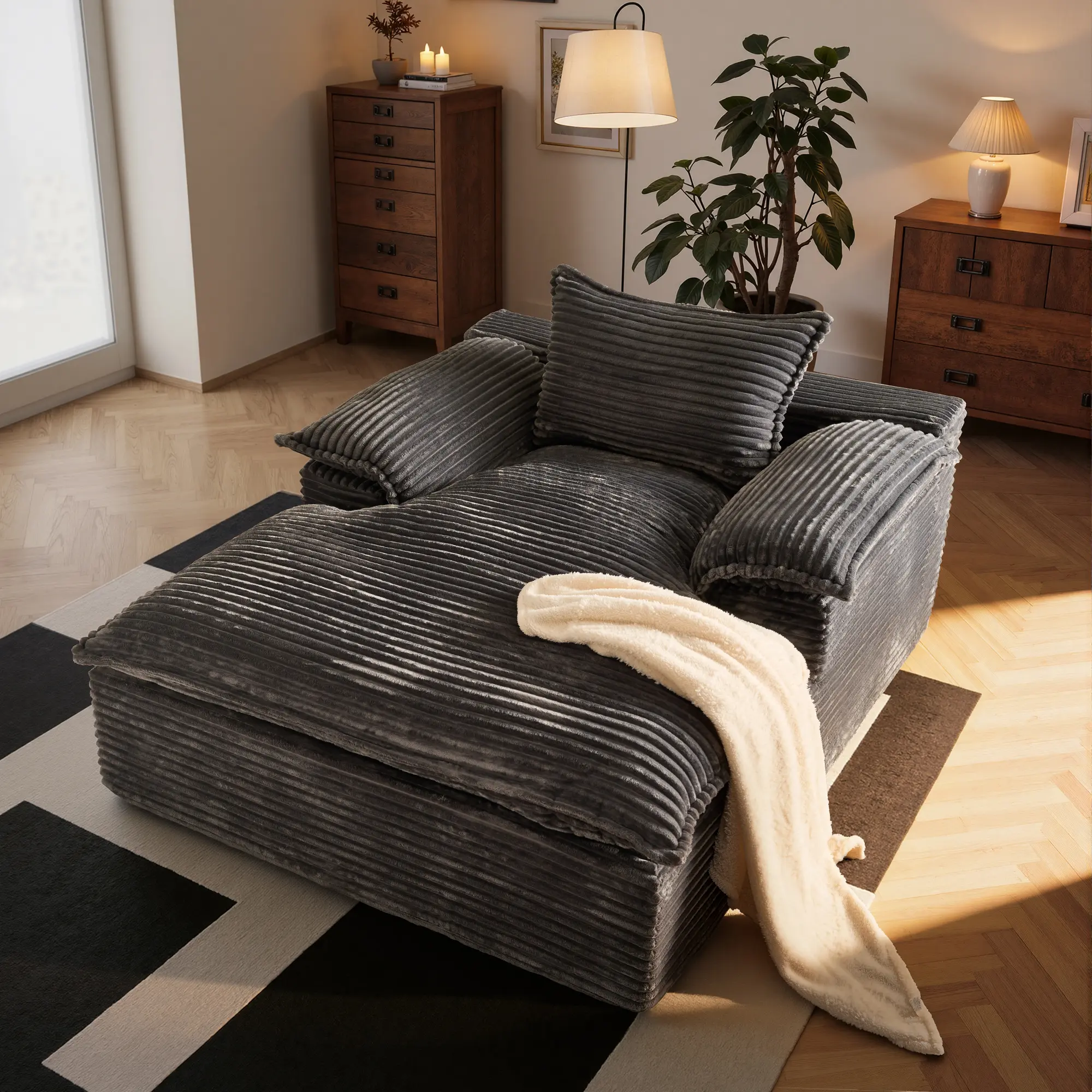 Grey Plush Corduroy Double-layered and thickened