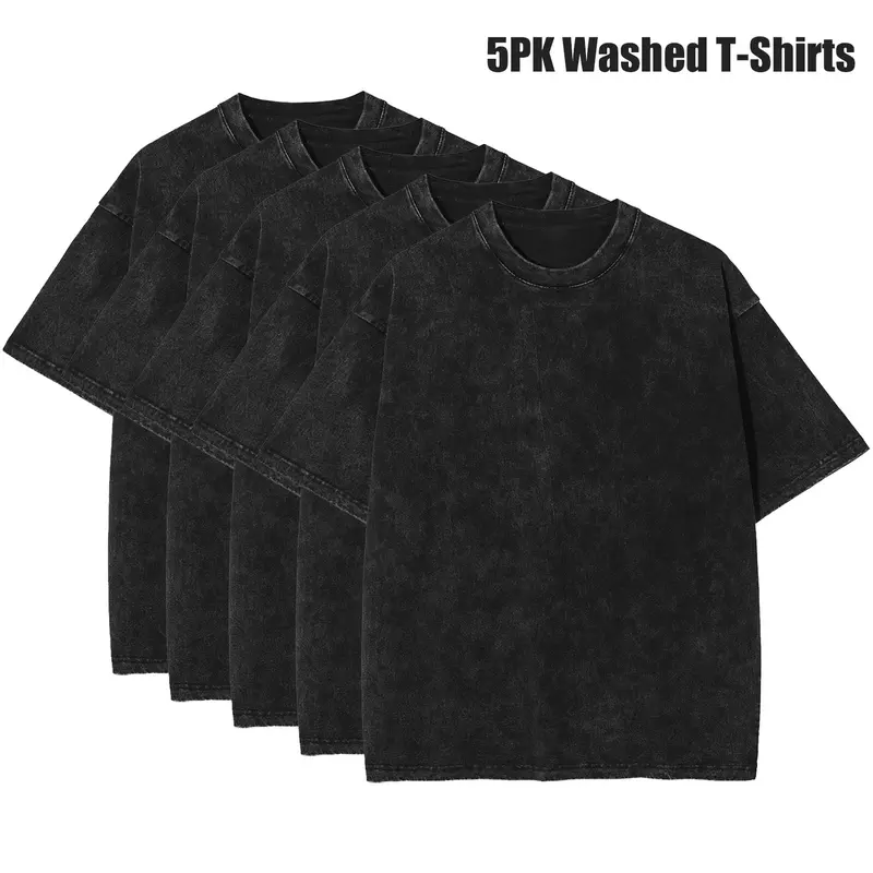 5 Pack Oversized Tshirts for Men Gym VintageHeavyweight T Shirts Cotton Workout Acid WashBaggy Tees