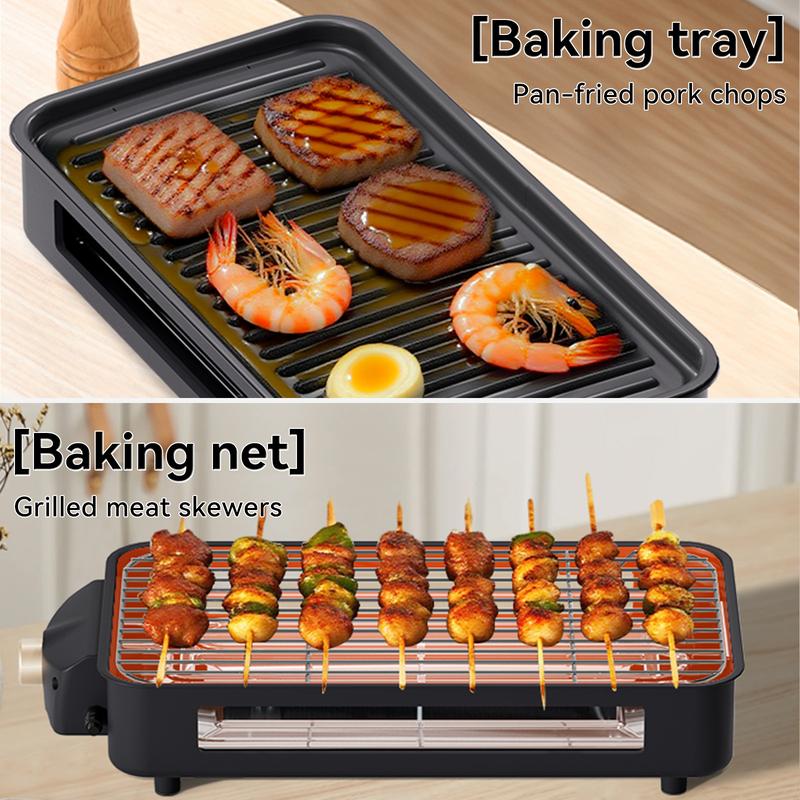 Electric Indoor Grill 1500W -2 in 1 Smokeless Indoor Grill for Kitchen with Non-stick Removable Grill & Griddle Plate,Temperature Control Korean BBQ Grill with 3 Cheese Pans Dishwasher Safe