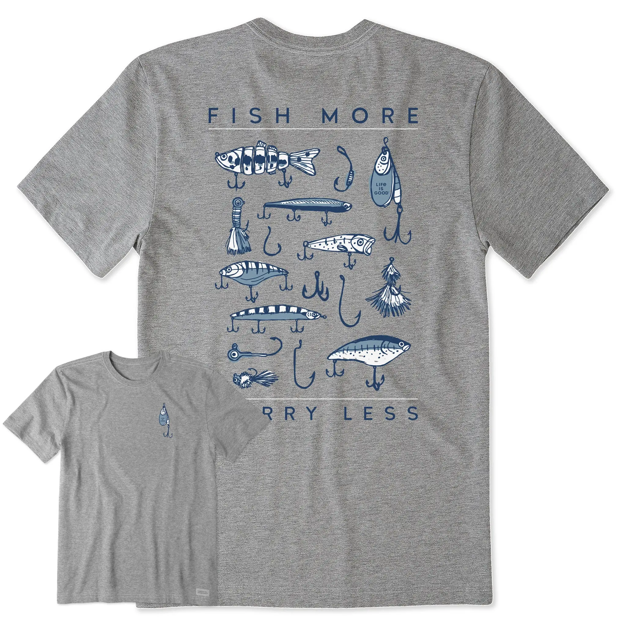 Men's Fish More Worry Less Hooks and Tackle Short Sleeve Tee