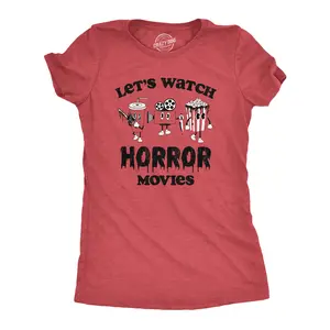Womens Lets Watch Horror Movies T Shirt Funny Spooky Scary Film Lovers Tee for Ladies Funny Womens T Shirts Cute Vintage Fashion Casual Ladies T-Shirt Gift Funny Movie Top Women's Novelty Tees Red -